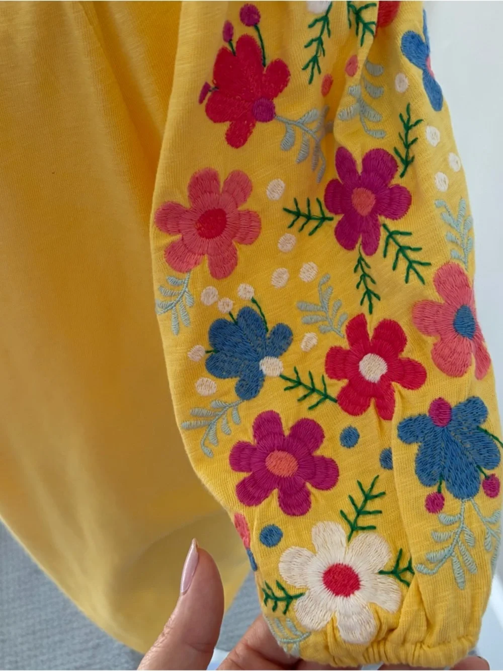 Talbots Yellow Floral Embroidered Puff-Sleeve Top. - Picture 4 of 6